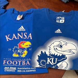 TWO Adidas KU Jayhawks T-Shirts